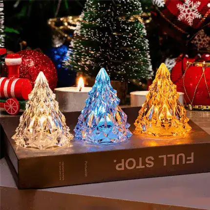 🔥Night Light Crystal Mini Christmas Tree Light Flameless LED