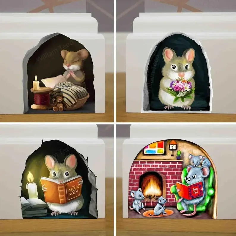 Mouse reading in a cozy setting